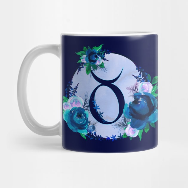 Taurus Zodiac Horoscope Blue Floral Monogram by bumblefuzzies